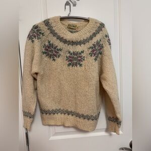 Vintage L.L. Bean Cream Fair Isle White Pink Wool Sweater